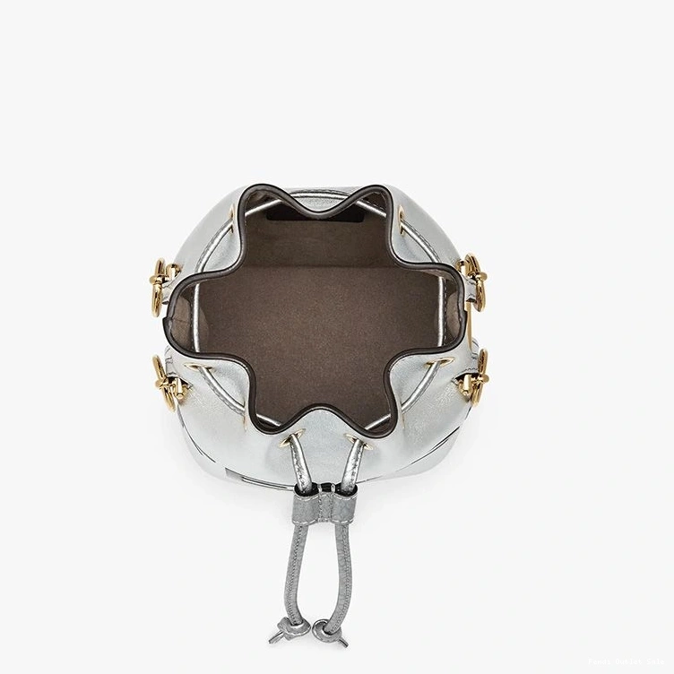 Affordable In Logo Bag Leather Mini Mon Fendi Tresor Bucket Calf ROMA Silver 0821